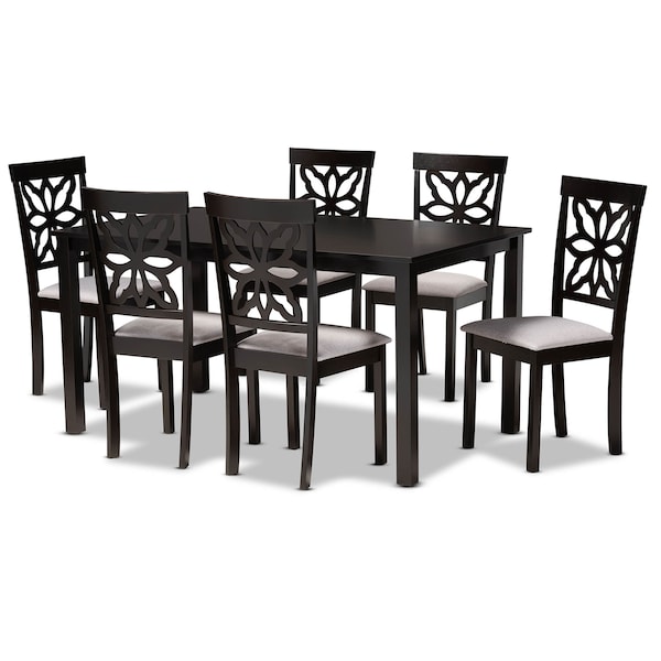 Baxton Studio Dallas Grey Upholstered and Brown Finished Wood 7-Piece Dining Set 171-10954-10519 - main